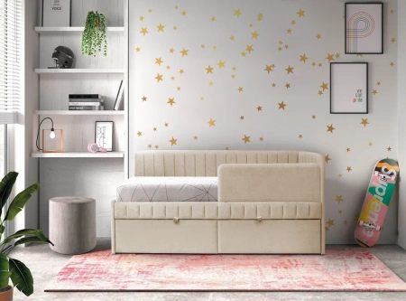 Угловая кровать Слайт Полоса 80х190 (универсальный угол). Велюр Тедди 304  от Династия Kids