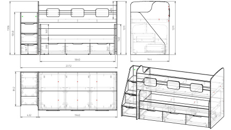 Кровать 2-х ярусная Городок (дуб золотистый + белый). Правая/левая от Династия Kids