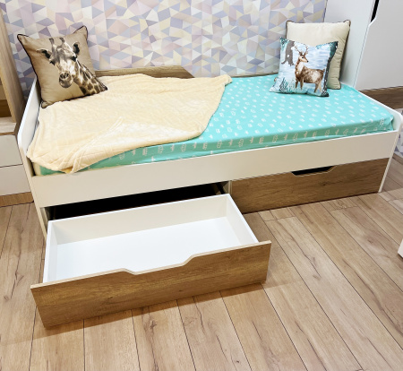 Кровать коллекции Лайт Лофт 190х90 (дуб каньон+белый) от Династия Kids