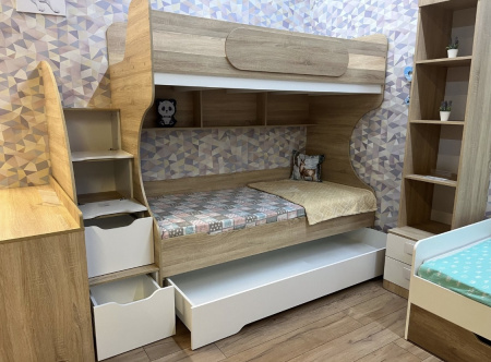 Кровать Биг с доп.спальным местом (дуб сонома + белый) 200х90 от Династия Kids