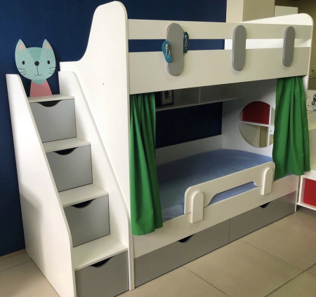 Двухъярусная кровать Фортуна. Серебро + белый 180х80 от Династия Kids