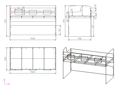 Кровать 2-х ярусная Городок (дуб золотистый + белый). Правая/левая от Династия Kids