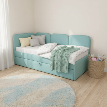 Угловая кровать Соната 80х160 Велюр Blue с доп.спальным местом (универсальный угол)