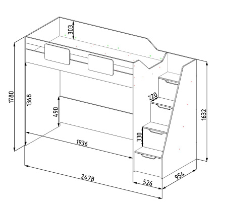 Кровать-чердак Лайт Лофт + кровать Лайт Лофт 190х90 от Династия Kids