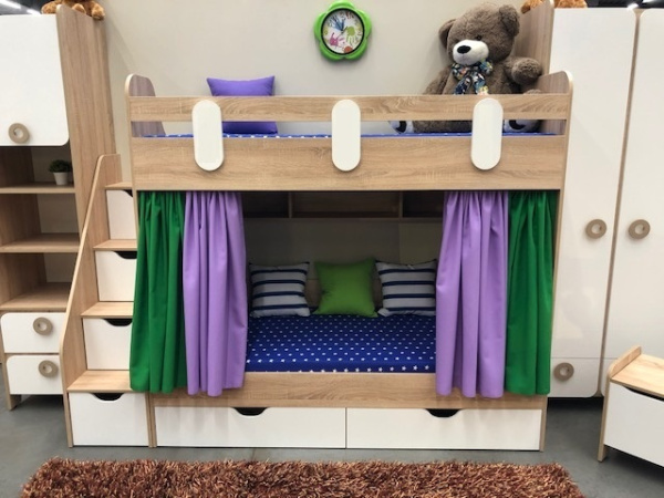 2-х ярусная кровать Фортуна (корпус белый + фасады дуб сонома) 180*80 от Династия Kids