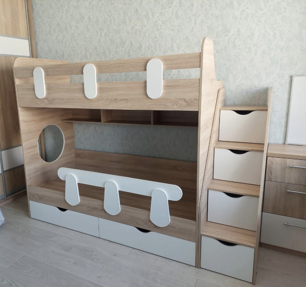 Кровать двухъярусная Фортуна 200х90 (дуб сонома+белый) 