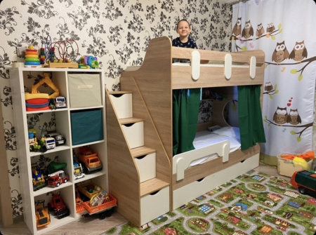 2-х ярусная кровать Фортуна (корпус белый + фасады дуб сонома) 180*80 от Династия Kids