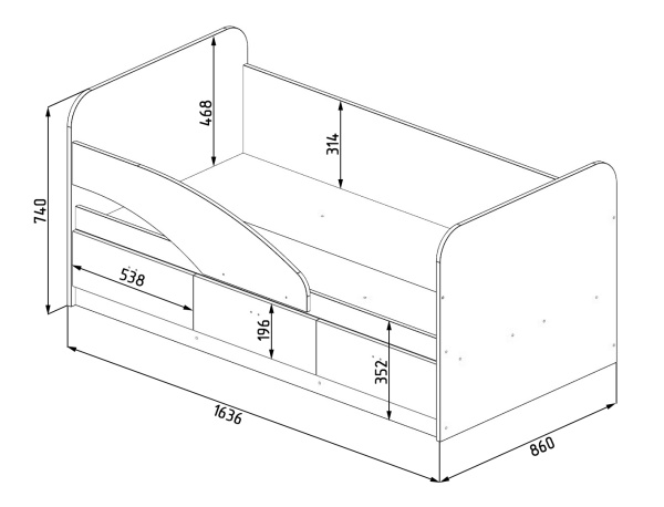 Кровать 160х80 Умка-5 с бортиком и ящиками  от Династия Kids