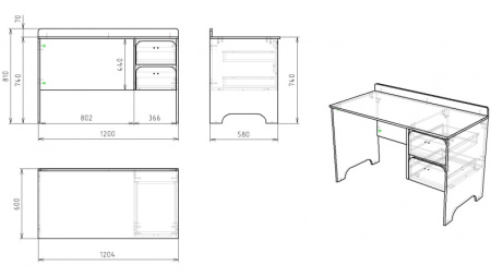 Стол Юни ширина 1200 мм (дуб сонома+белый) от Династия Kids