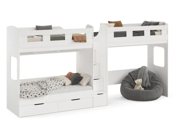 Кровать 3-х местная Квартет (цвет белый)