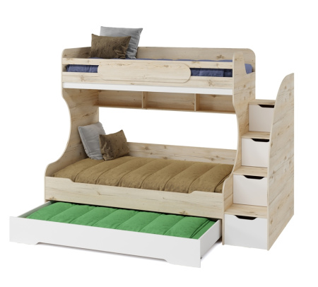 Кровать БИГ (дуб каньон + белый) 200х120 от Династия Kids