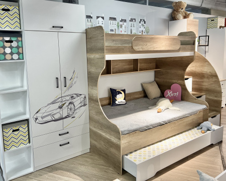 Кровать Биг 120х200 (дуб золотистый + белый) от Династия Kids