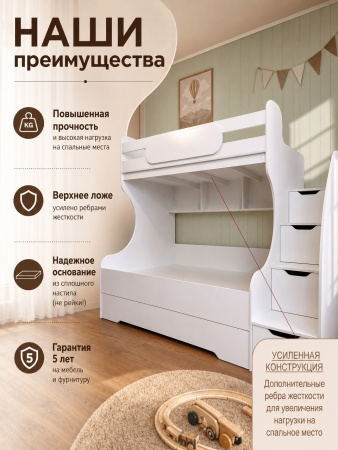 Двухъярусная кровать БИГ (дуб каньон + белый) 120х200  от Династия Kids