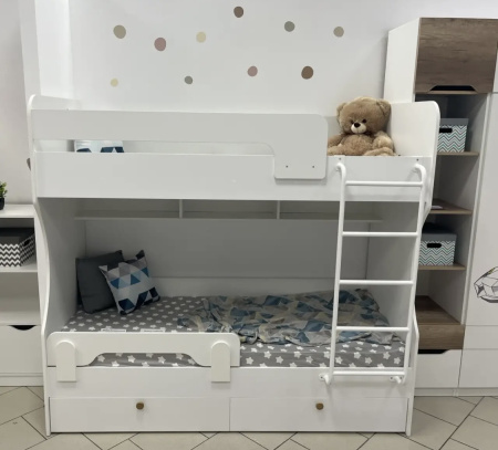 Кровать двухъярусная Омега (дуб каньон + белый) 190х80 от Династия Kids