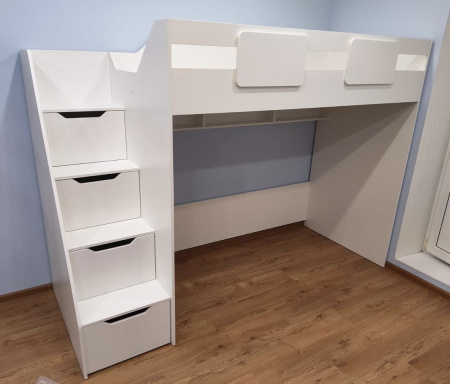 Кровать-чердак коллекции Мозаика-2 (цвет белый) 200х90 от Династия Kids