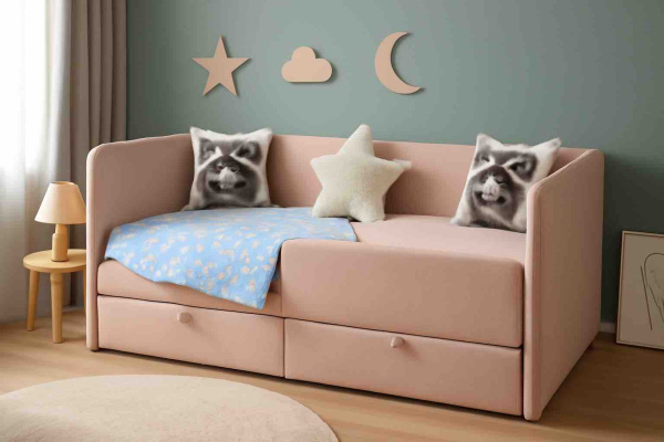 Мягкая кровать Эрмика 80х160 с ящиками. Велюр Тедди 324 